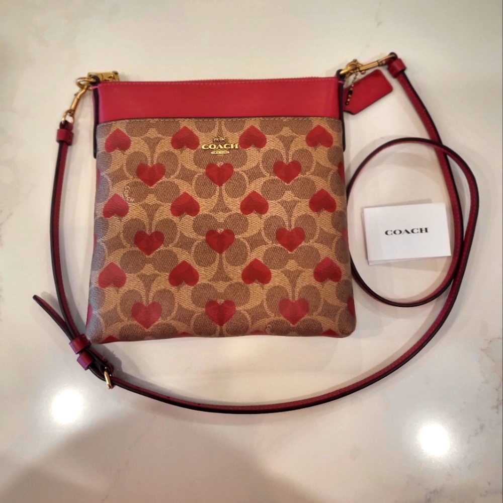 Coach Kitt Messenger Crossbody Bag In Signature Canvas With Heart Print